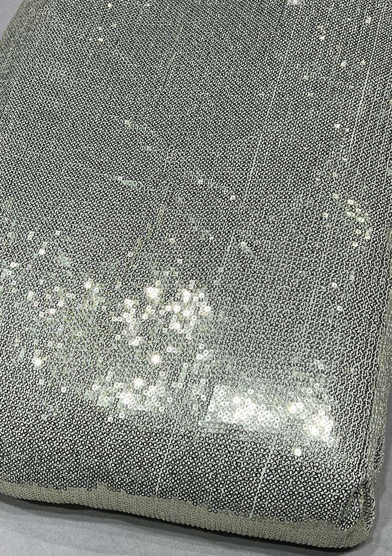 Metallic Silver Sequin Pre Draped Saree Set - Indya