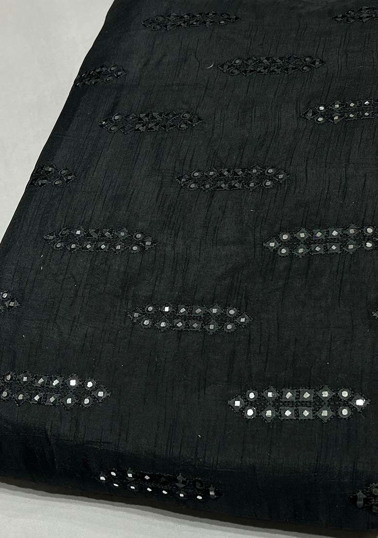 Charcoal Black Mirror Work Pre Draped Saree Set - Indya
