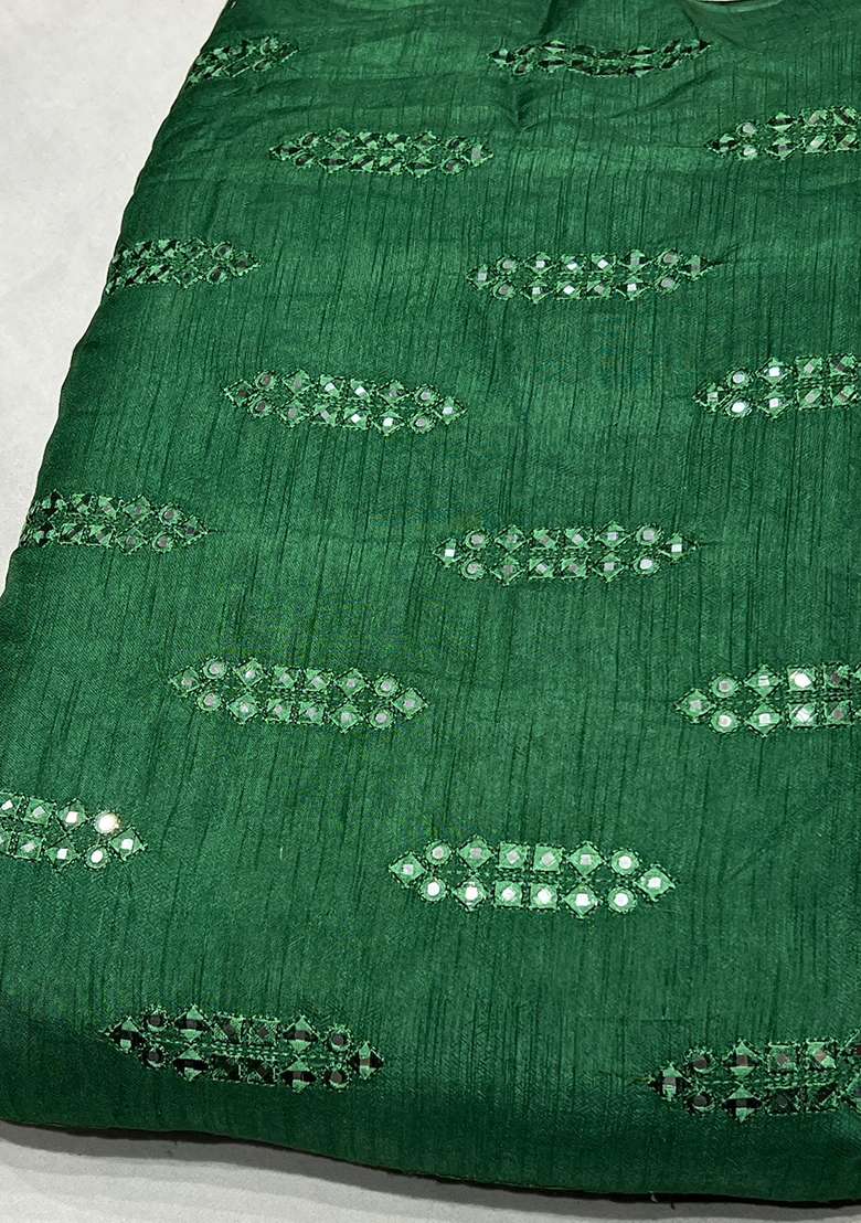 Forest Green Mirror Work Pre Draped Saree Set - Indya