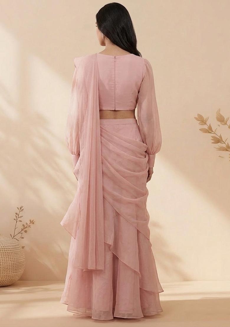 Dusty Pink Embroidered Fusion Set - Indya