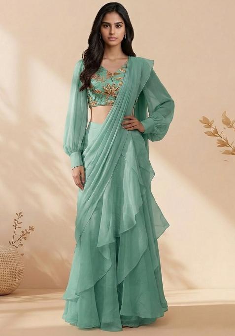Mint Green Embroidered Fusion Set