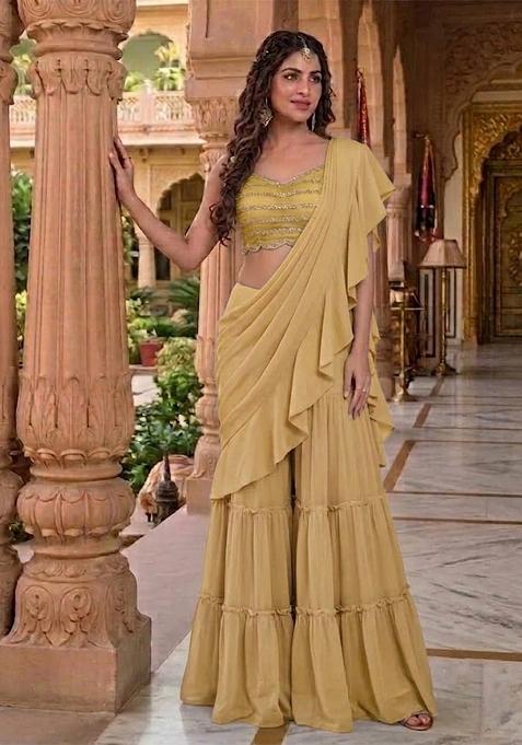 Mustard Yellow Embellished Fusion Set