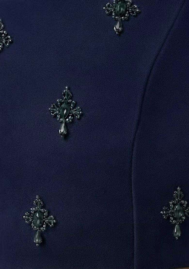 Navy Blue Embellished Fusion Set - Indya