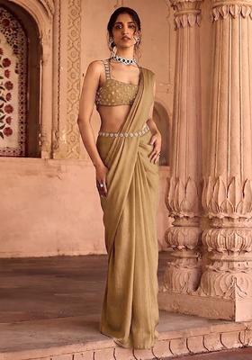 Gold Handwork Pre Draped Saree Set