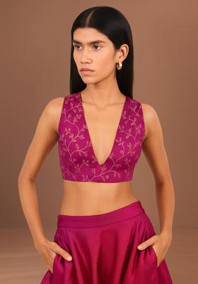 Pink Brocade Crop Top