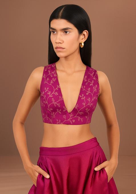 Pink Brocade Crop Top