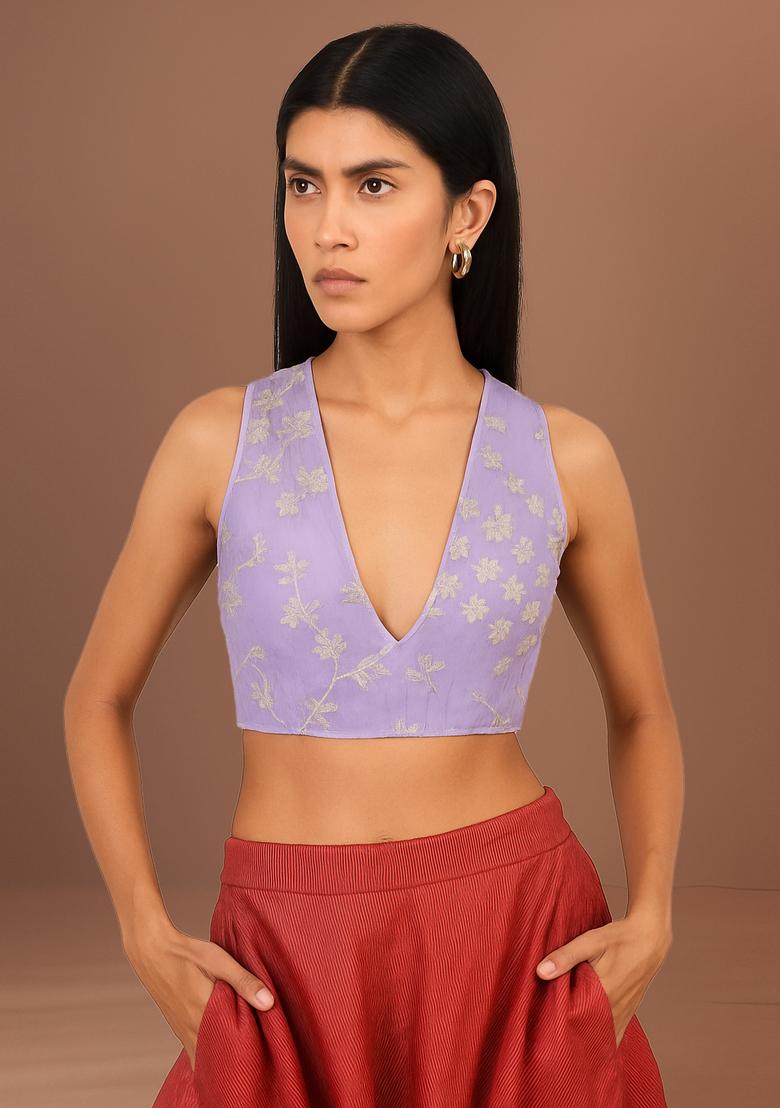 Light Purple Brocade Crop Top