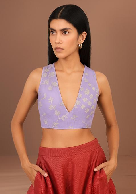 Light Purple Brocade Crop Top