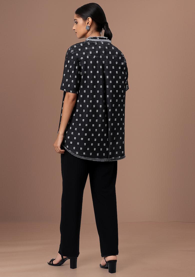 Black Glitter Denim Shirt - Indya