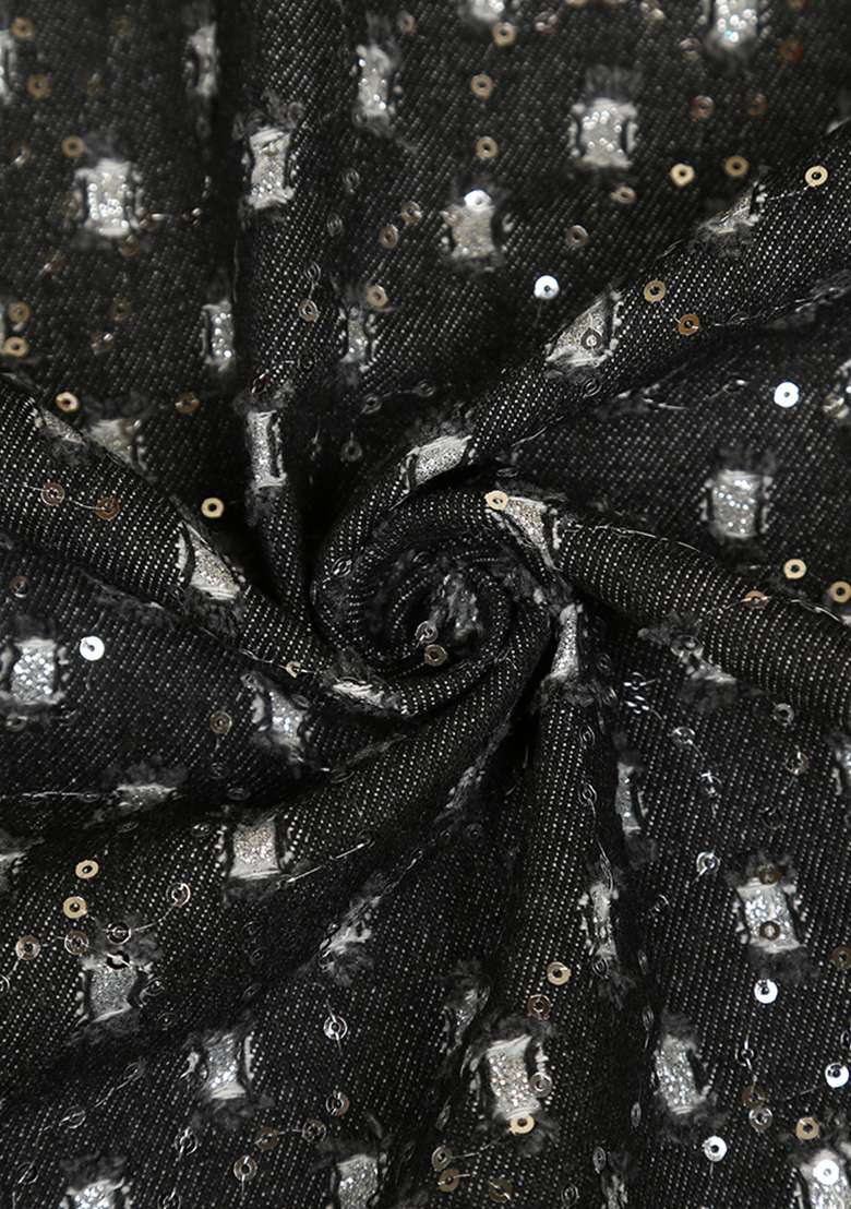 Black Glitter Denim Shirt for Diwali | Wedding & Festive Wear - Indya