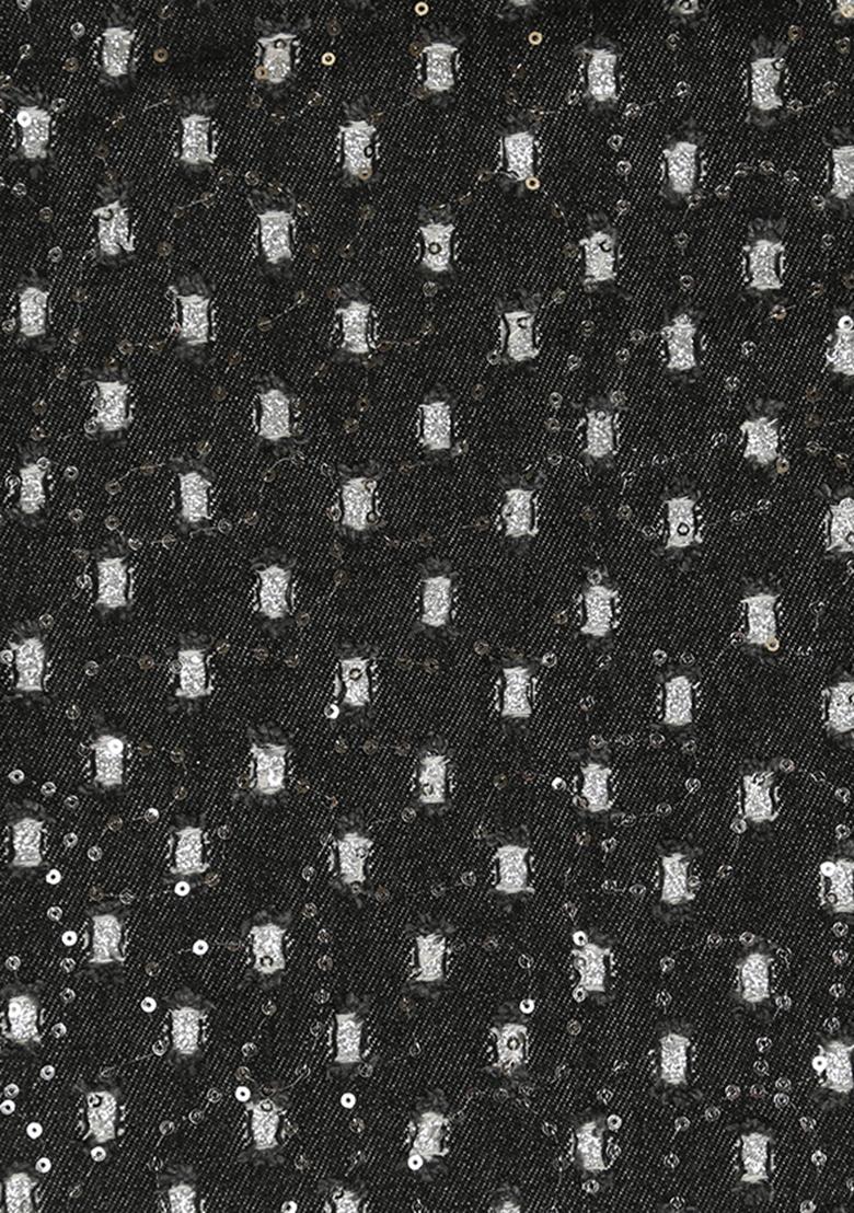 Black Glitter Denim Shirt - Indya