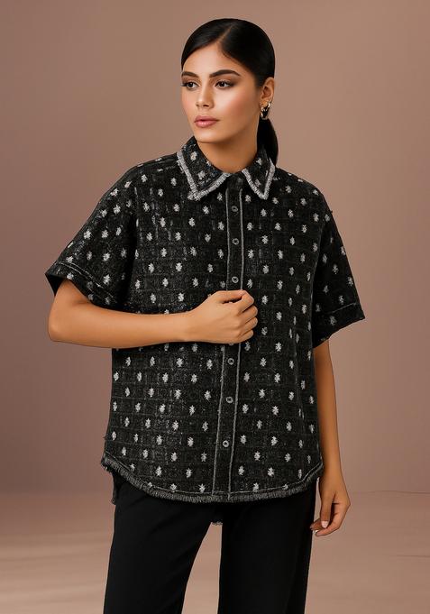 Black Glitter Denim Shirt