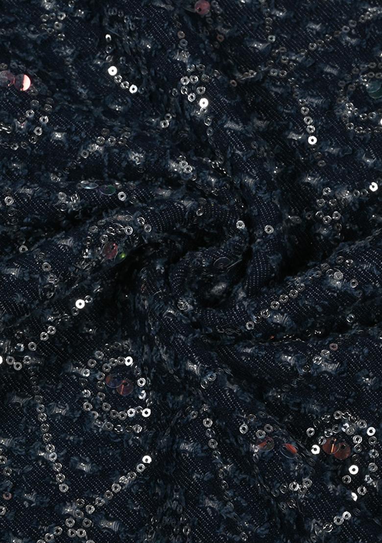 Dark Blue Sequin Denim Shirt - Indya