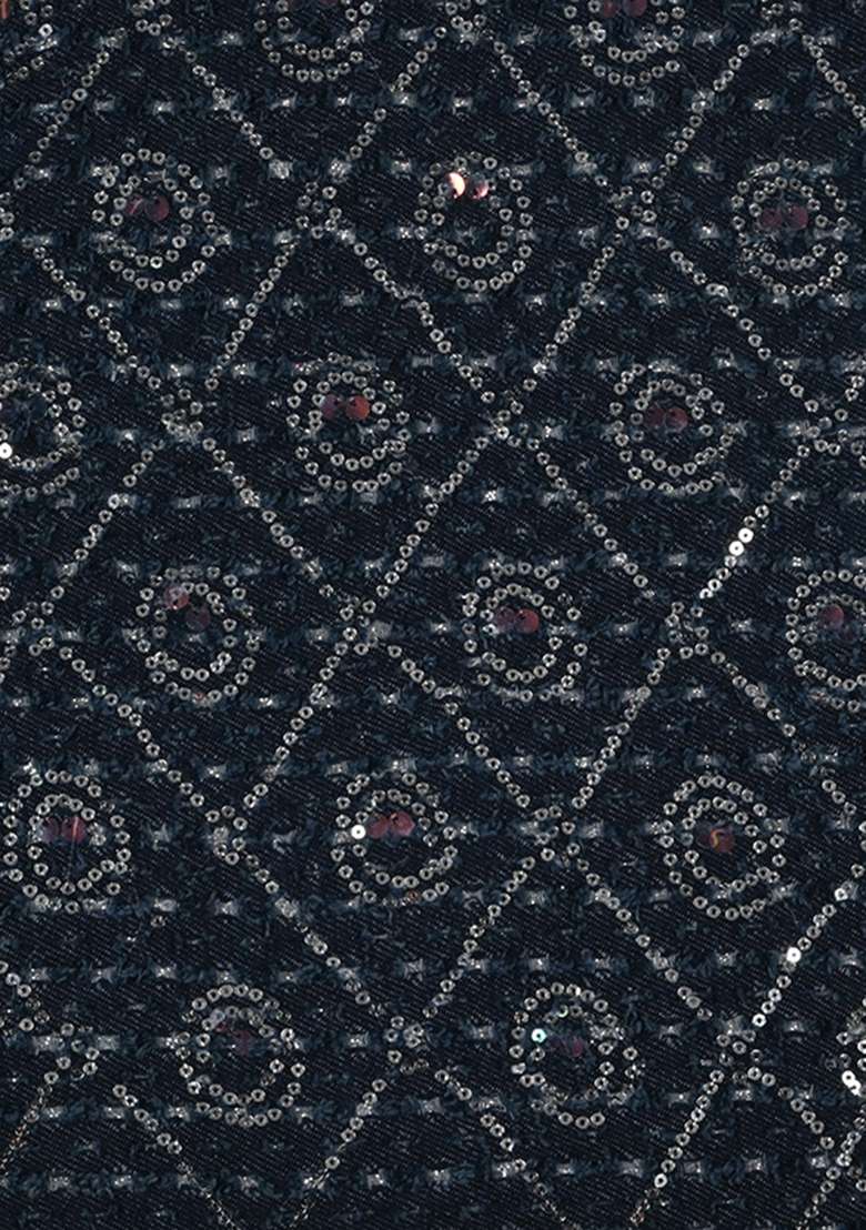 Dark Blue Sequin Denim Shirt for Diwali | Wedding & Festive Wear - Indya