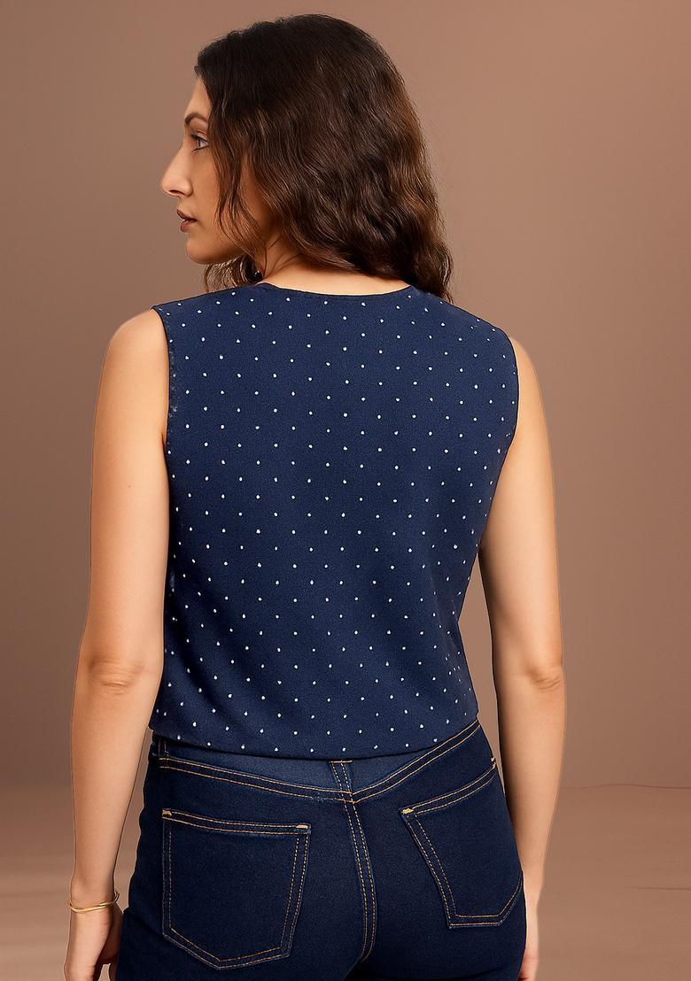 Blue Rhinestones Cotton Denim Waistcoat - Indya