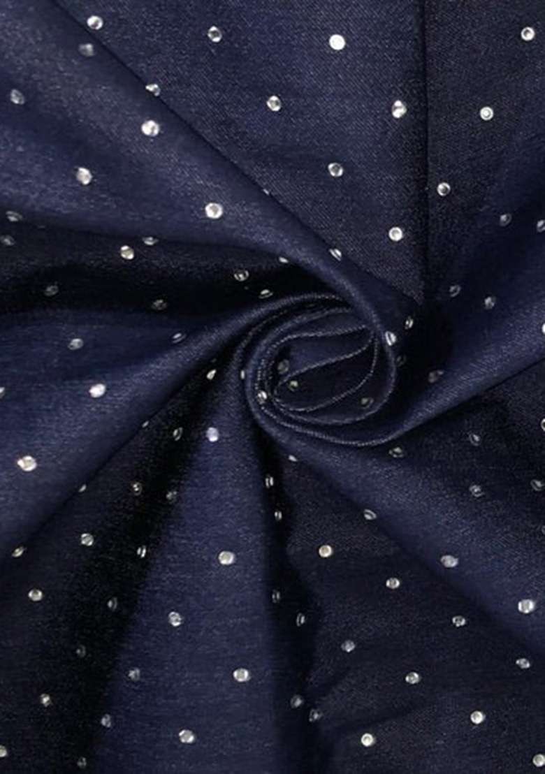 Blue Rhinestones Cotton Denim Waistcoat - Indya