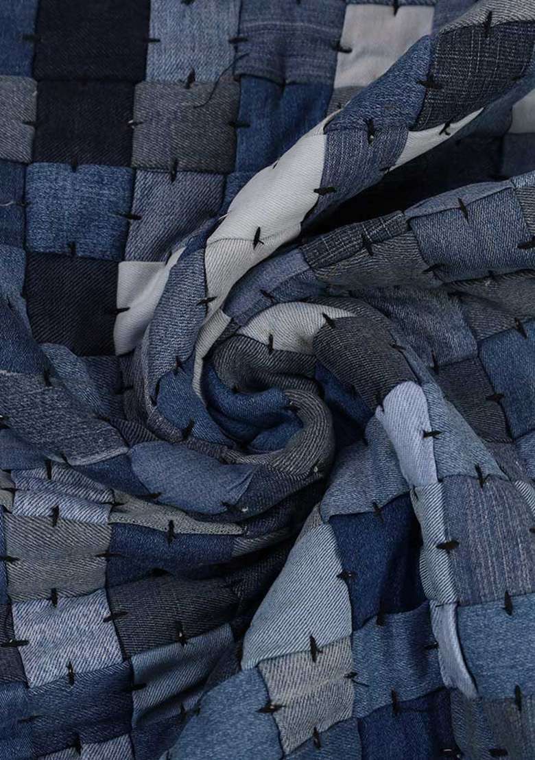 Blue Patchwork Cotton Denim Waistcoat - Indya