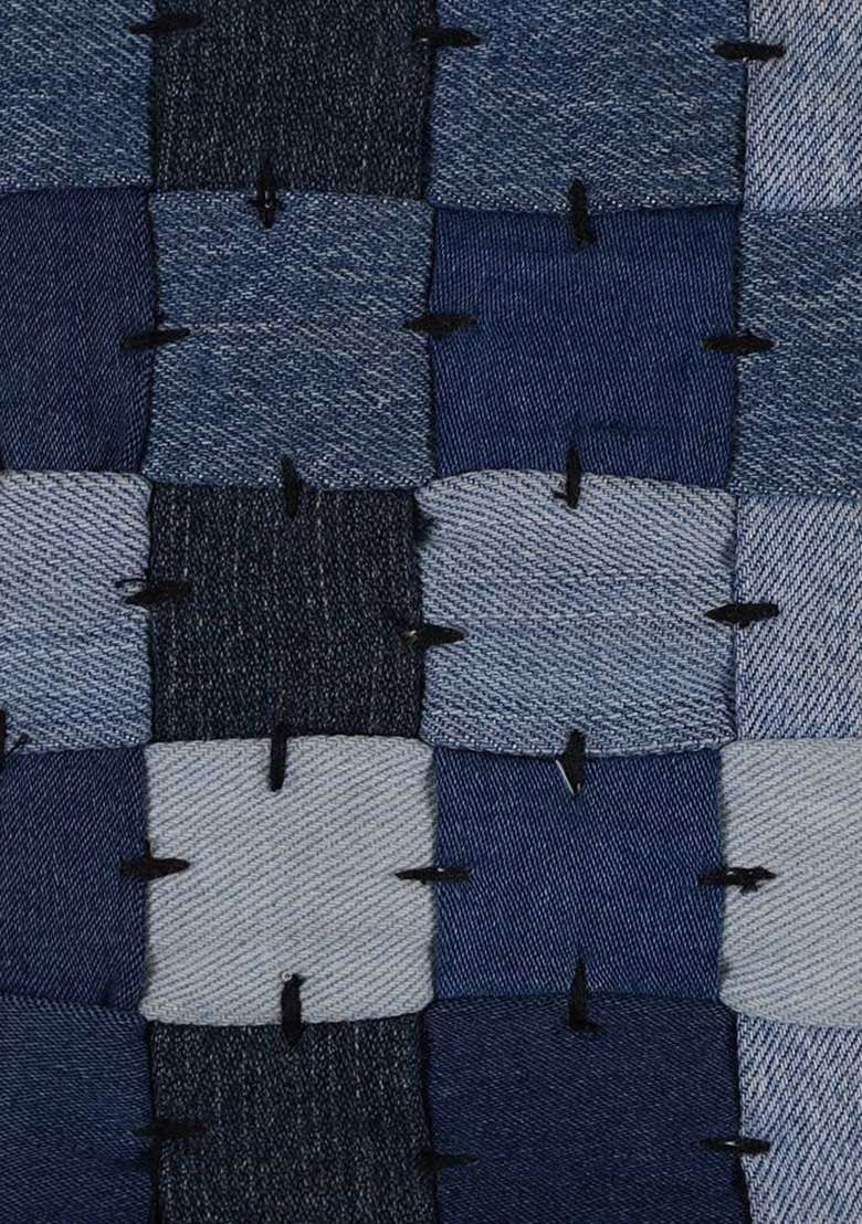 Blue Patchwork Cotton Denim Waistcoat - Indya