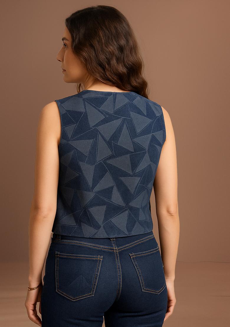 Blue Jacquard Denim Waistcoat