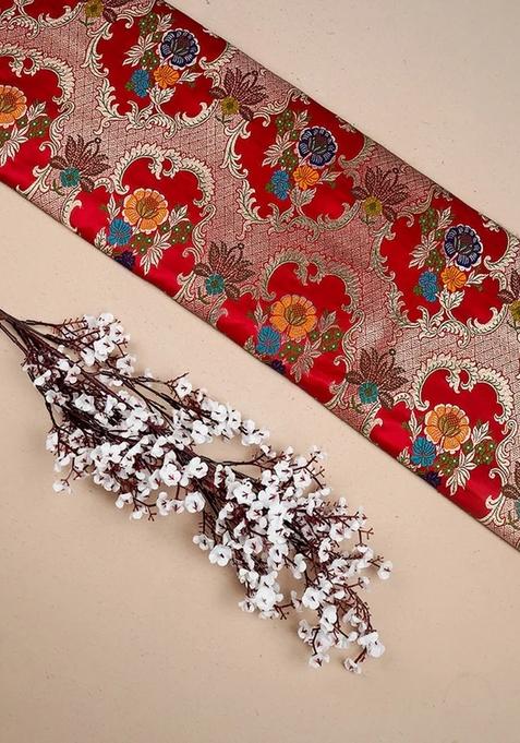 Red Embroidered Brocade Peplum Top