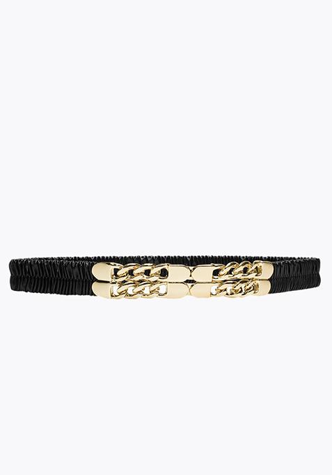 Skinny Gold Link Belt - Black