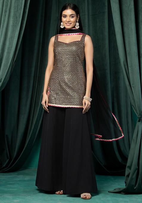 Zoriana Supima Cotton Black Kurta with Sharara Set