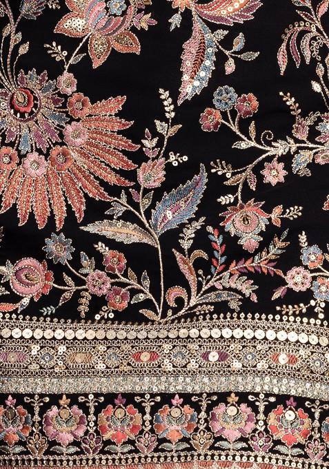 Black Sharara Set with Meenakari Details & Organza Scallop Dupatta main image 1