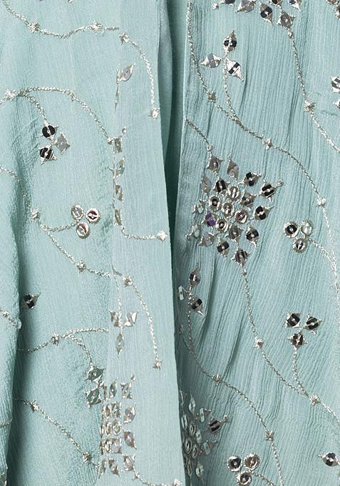 Sage Green Embroidered Kurta with Teired Sharara