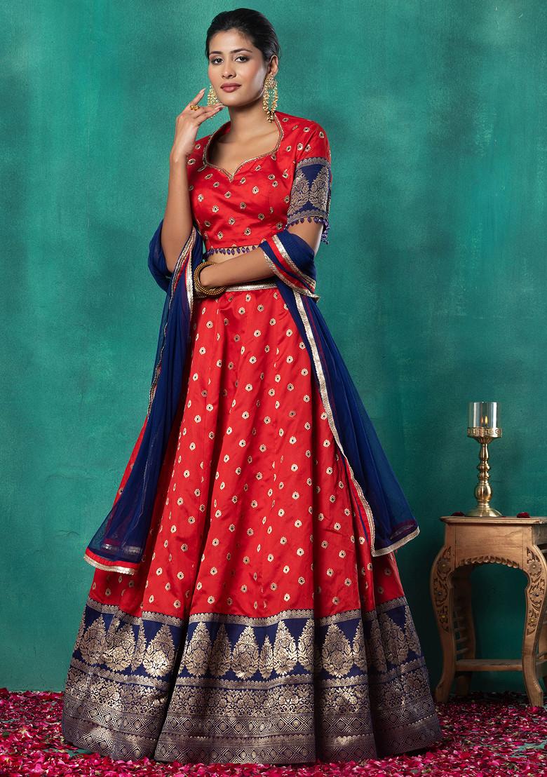 Red Floral Brocade Bridal Lehenga Set With Hand Embellished Blouse And Dupatta