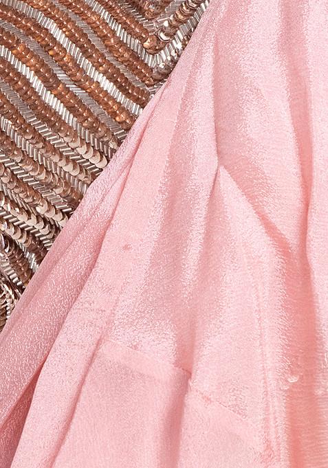 Iridescent Pink Pre-Stitched Draped Saree with Sequin Bustier Blouse!