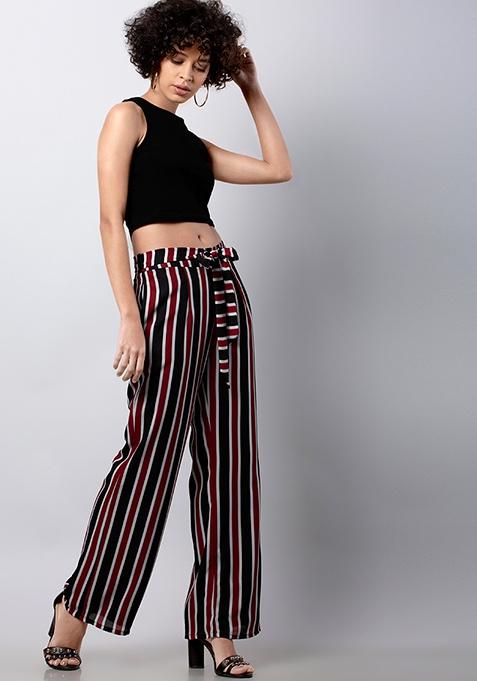 Black Red Striped Wide Legged Pants