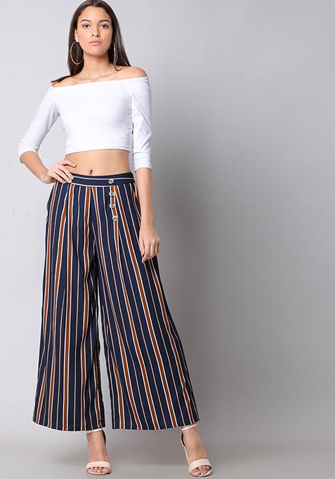 Navy Rust Stripe Wide Legged Pants