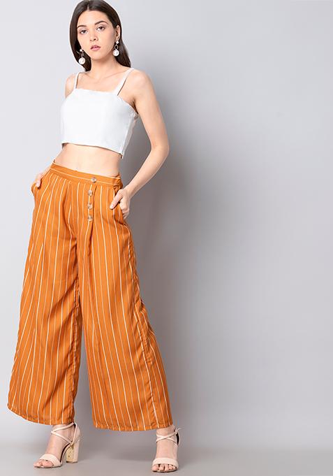 Mustard Striped Wide Legged Pants