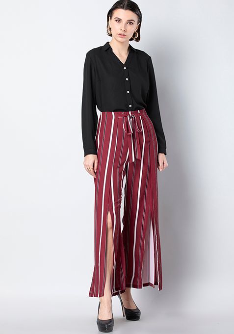 maroon striped pants