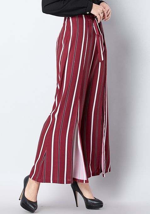 maroon striped pants