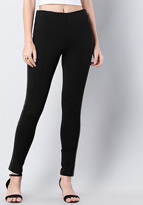 Black Leather Patch Jeggings 
