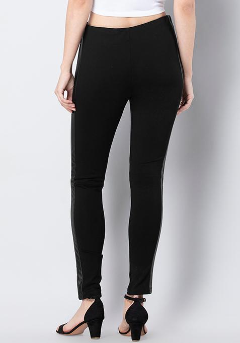 Buy Women Black Leather Patch Jeggings - Trends Online India - FabAlley