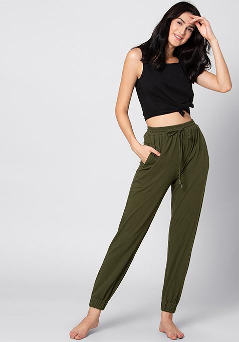 Buy Women Olive Drawstring Jogger Pants - Bottoms Online India - FabAlley