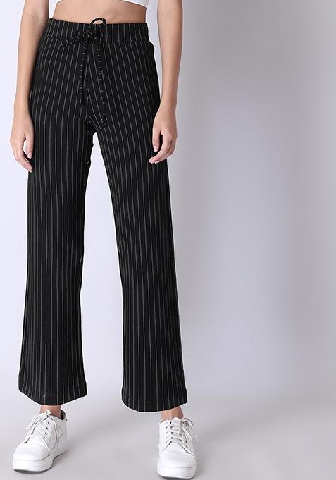 Black Pinstripe Straight Jeggings 