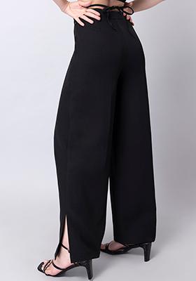 Black Side Slit Straight Fit Trousers 