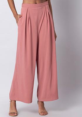 Dusty Pink Pleated High Waist Wide Legged Trousers