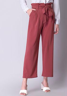 Pink Paperbag Waist Belted Trousers 