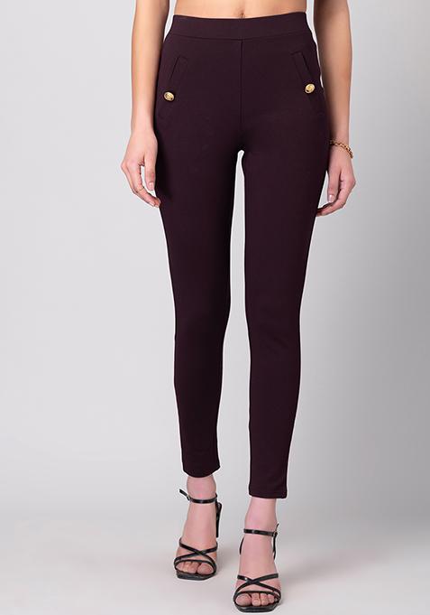 Purple Button Detail Leggings