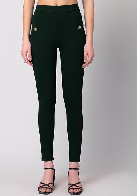 Green Button Detail Leggings