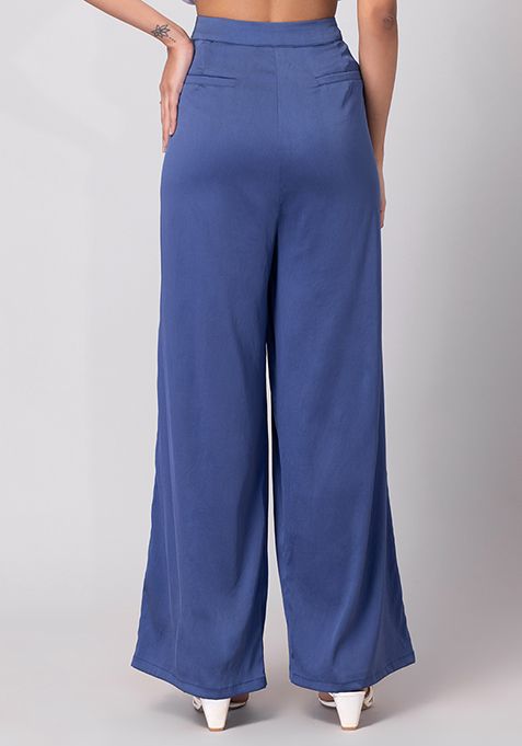 Buy Women Navy Blue High Rise Straight Pants - AW '23 Online India ...