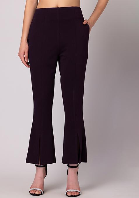 Purple High Waist Slit Trousers