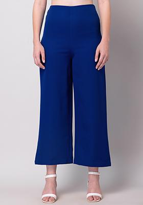 Blue High Waist Straight Trousers