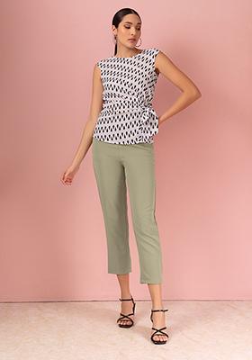 Green Ankle Length High Waist Trousers
