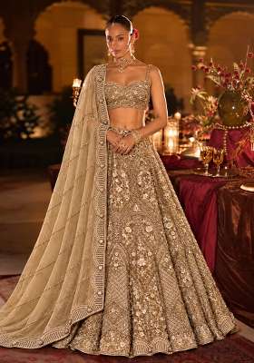 Golden Sequin And Cutdana Embellished Net Lehenga Set With Matching Dupatta