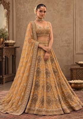 Caramel Brown Sequin And Cutdana Embellished Chanderi Silk Lehenga Choli Set